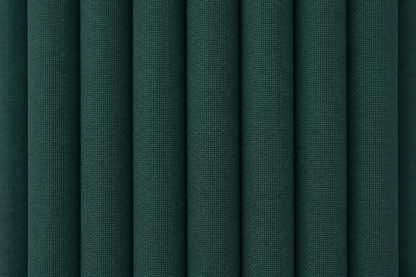 Dark green textured fabric with vertical pleats or folds filling the frame.